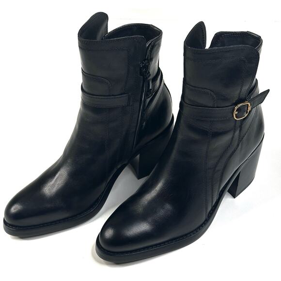 Sam Edelman Simona Womens Black Leather Ankle Boots Booties Size 7M Buckle Strap - Picture 1 of 12